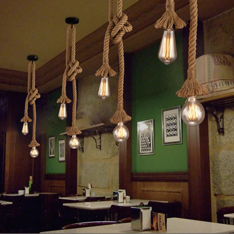 Vintage Hemp Rope Industrial Pendant Lamp