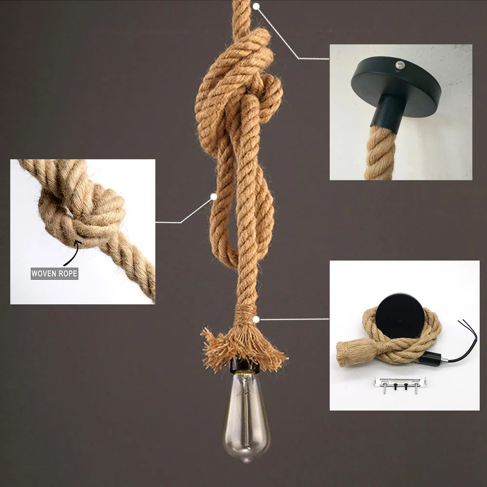 Vintage Hemp Rope Industrial Pendant Lamp