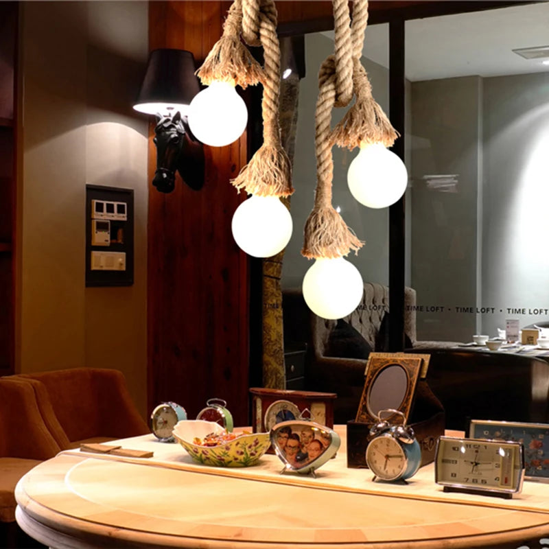 Vintage Hemp Rope Industrial Pendant Lamp
