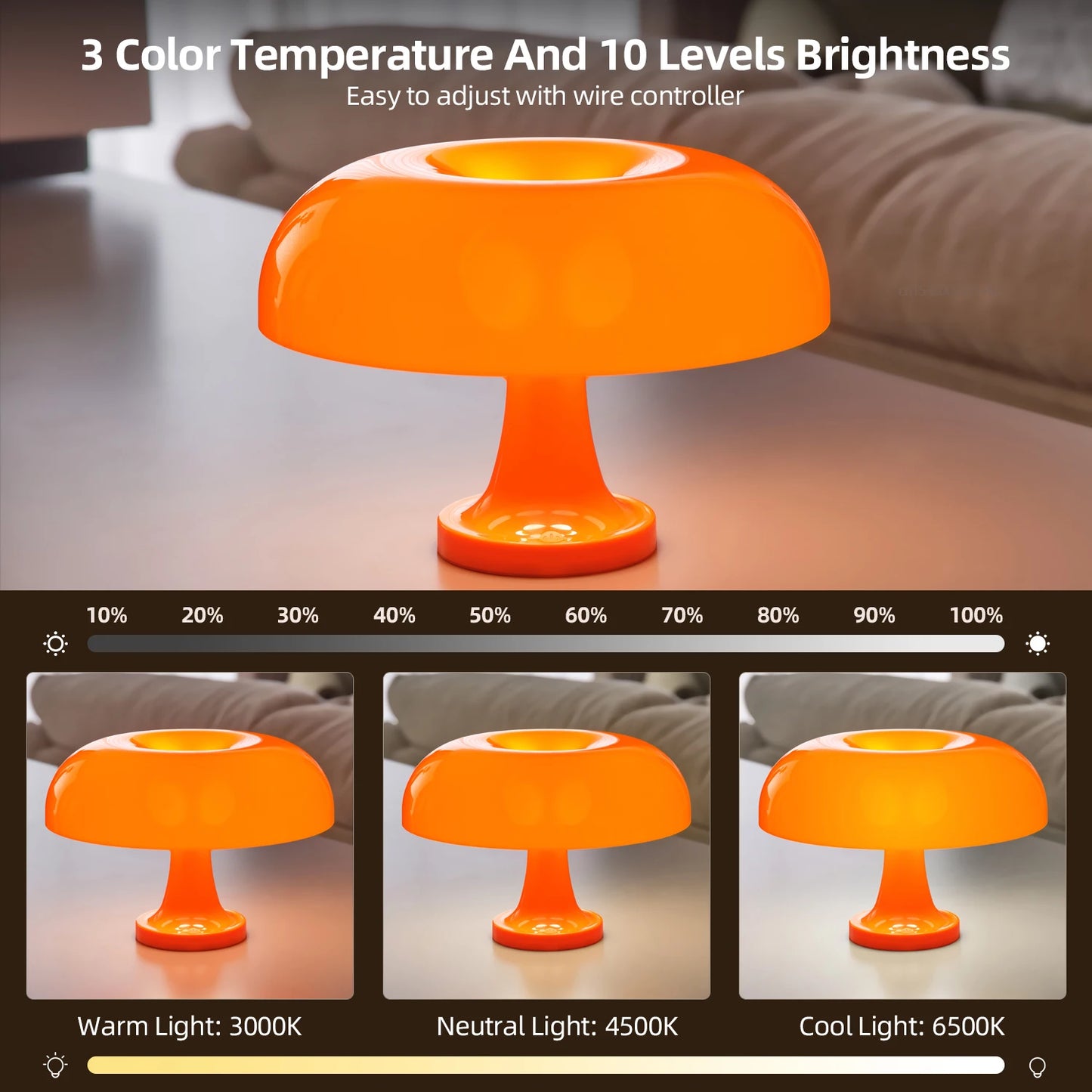 Classic Bauhaus Mushroom Table Lamp Orange