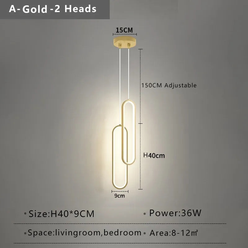 Modern Minimalist Gold & Black LED Pendant Chandelier