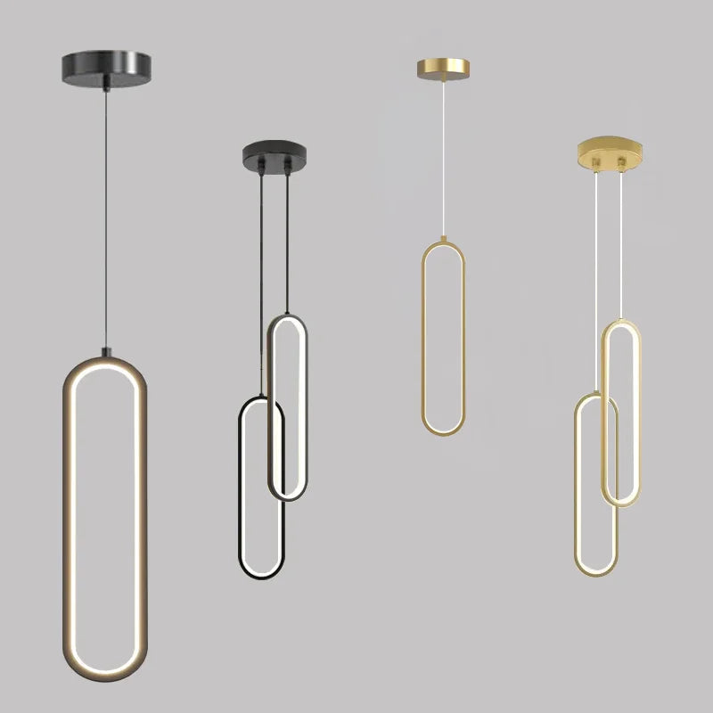Modern Minimalist Gold & Black LED Pendant Chandelier