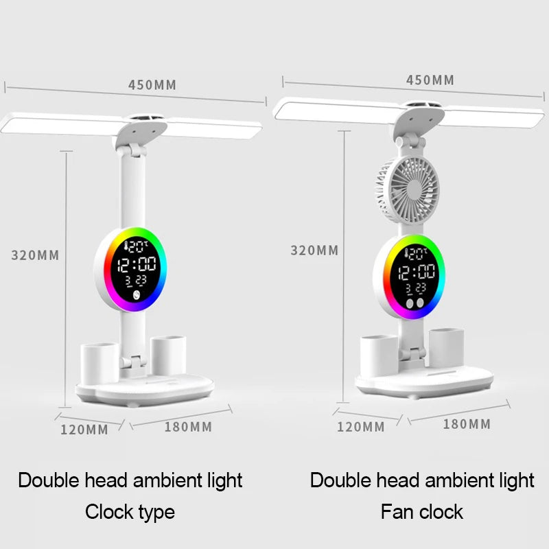 Rechargeable LED Table Lamp with Fan & Clock