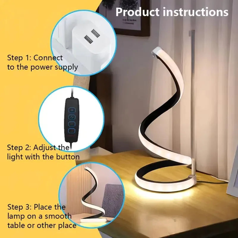 2025 Spiral Deformable LED Bedside Lamp