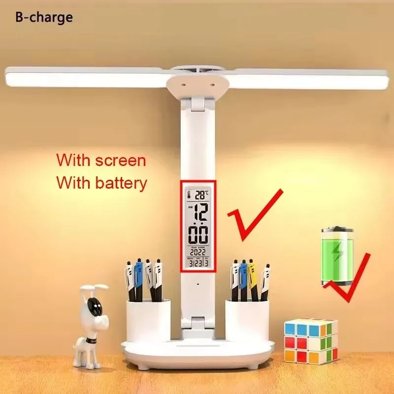 Rechargeable LED Table Lamp with Fan & Clock