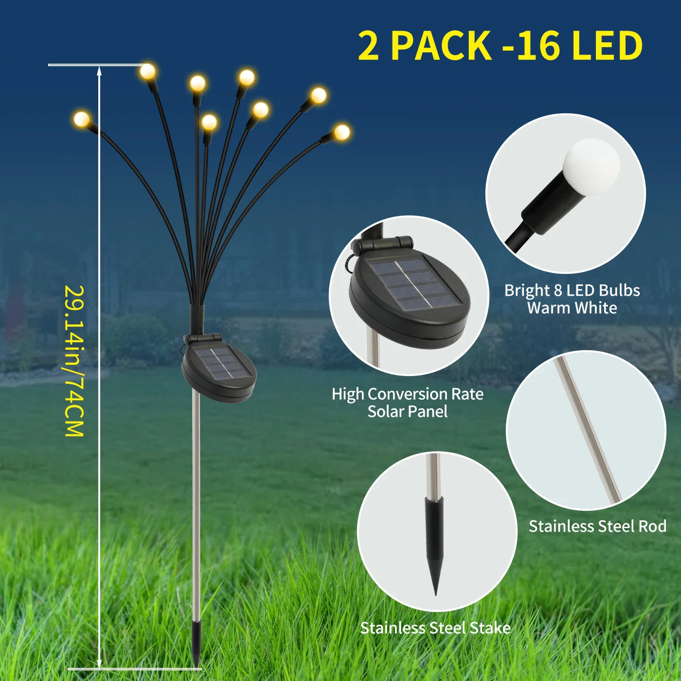 8-Head Solar Firefly LED Garden Lights Waterproof