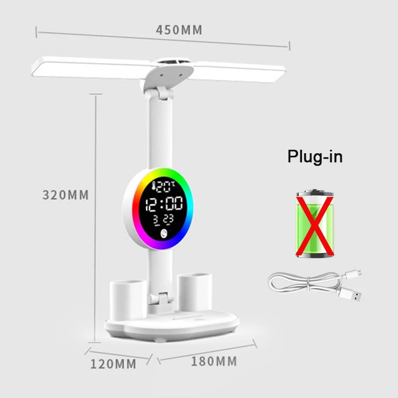 Rechargeable LED Table Lamp with Fan & Clock