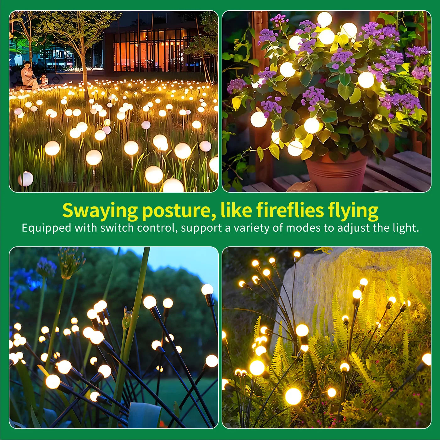 8-Head Solar Firefly LED Garden Lights Waterproof