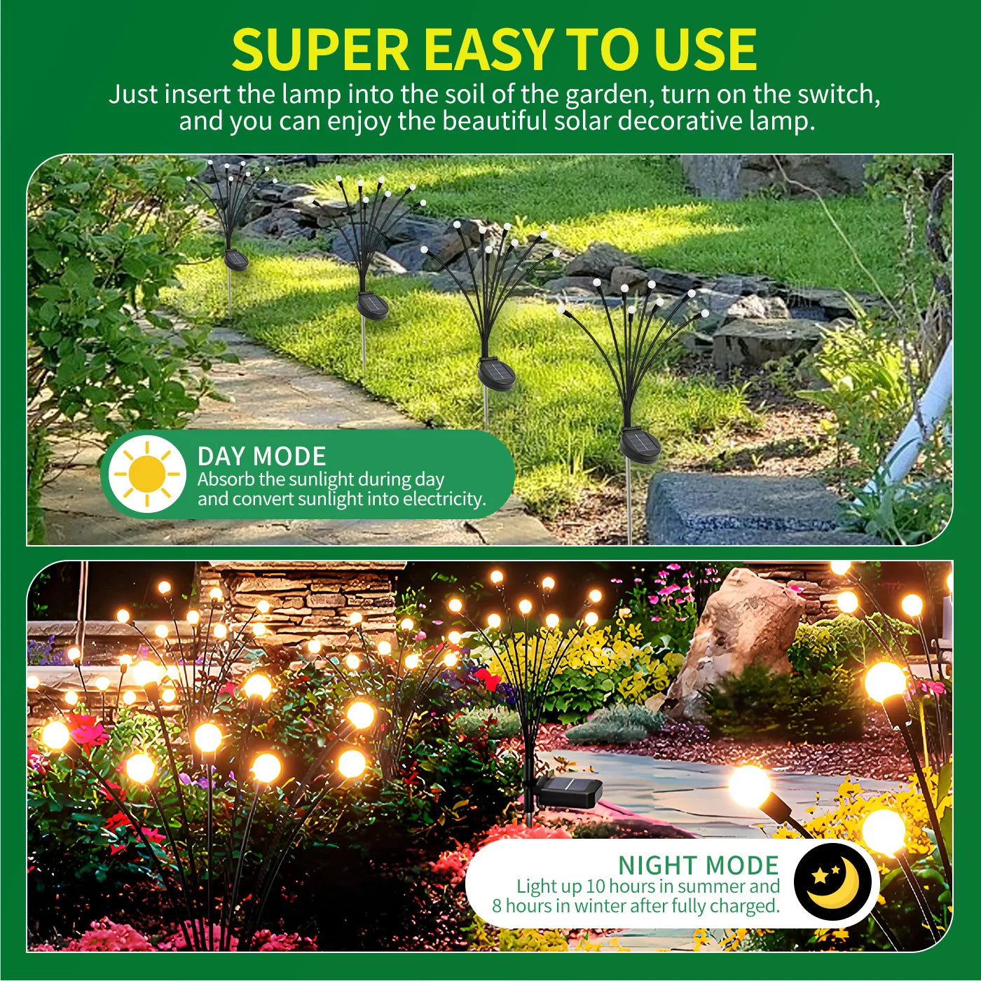8-Head Solar Firefly LED Garden Lights Waterproof