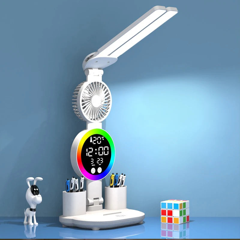 Rechargeable LED Table Lamp with Fan & Clock
