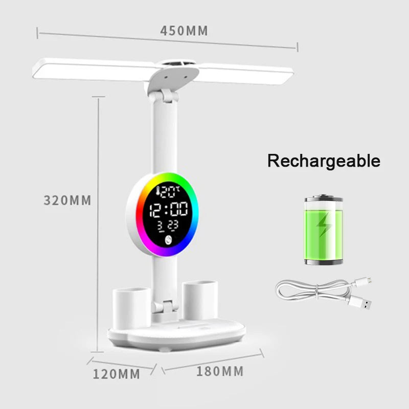 Rechargeable LED Table Lamp with Fan & Clock
