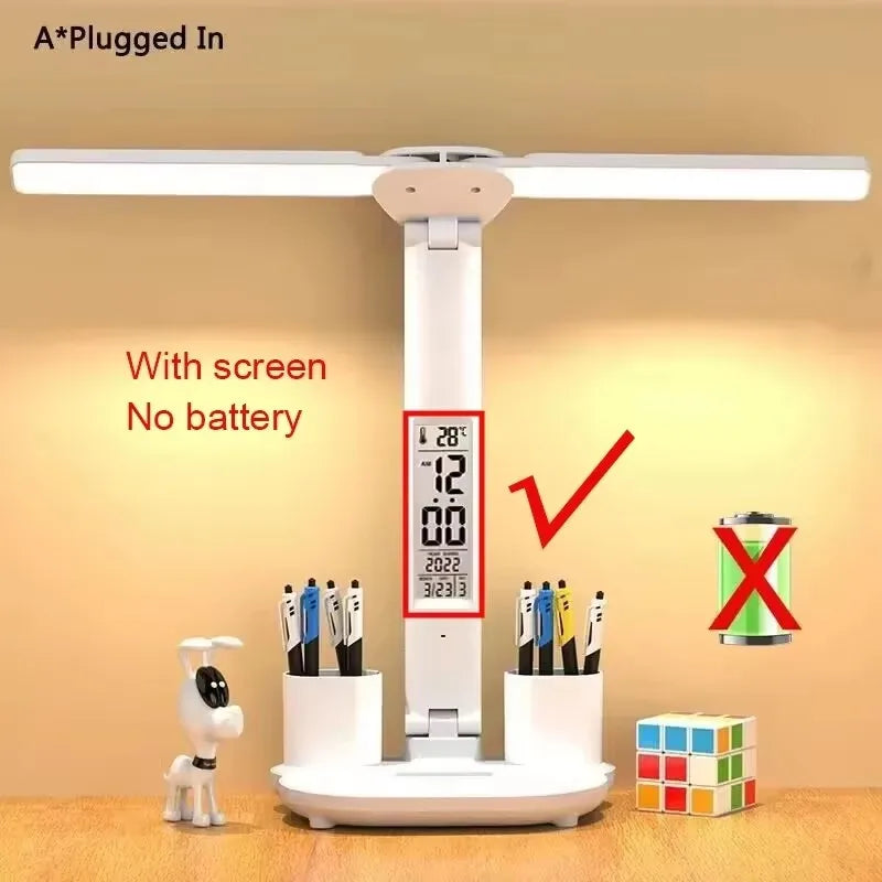 Rechargeable LED Table Lamp with Fan & Clock