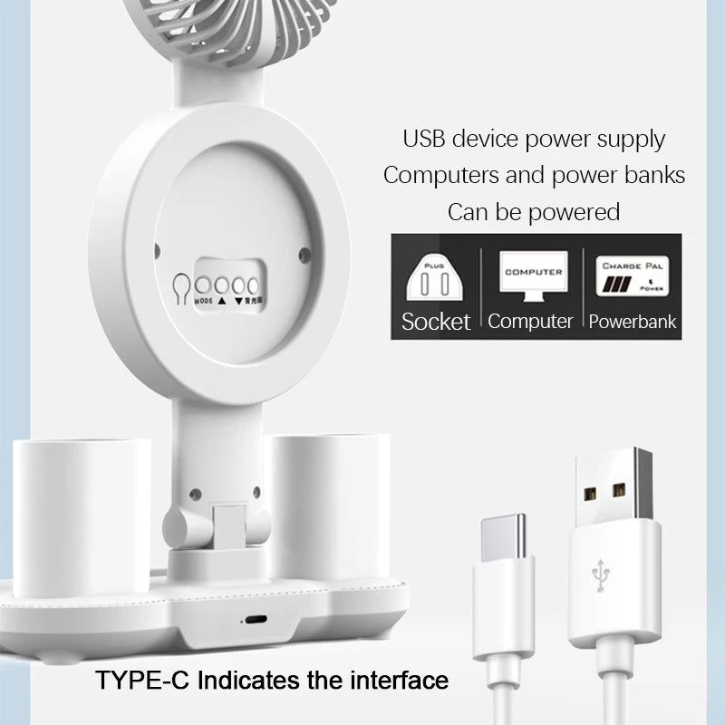 Rechargeable LED Table Lamp with Fan & Clock