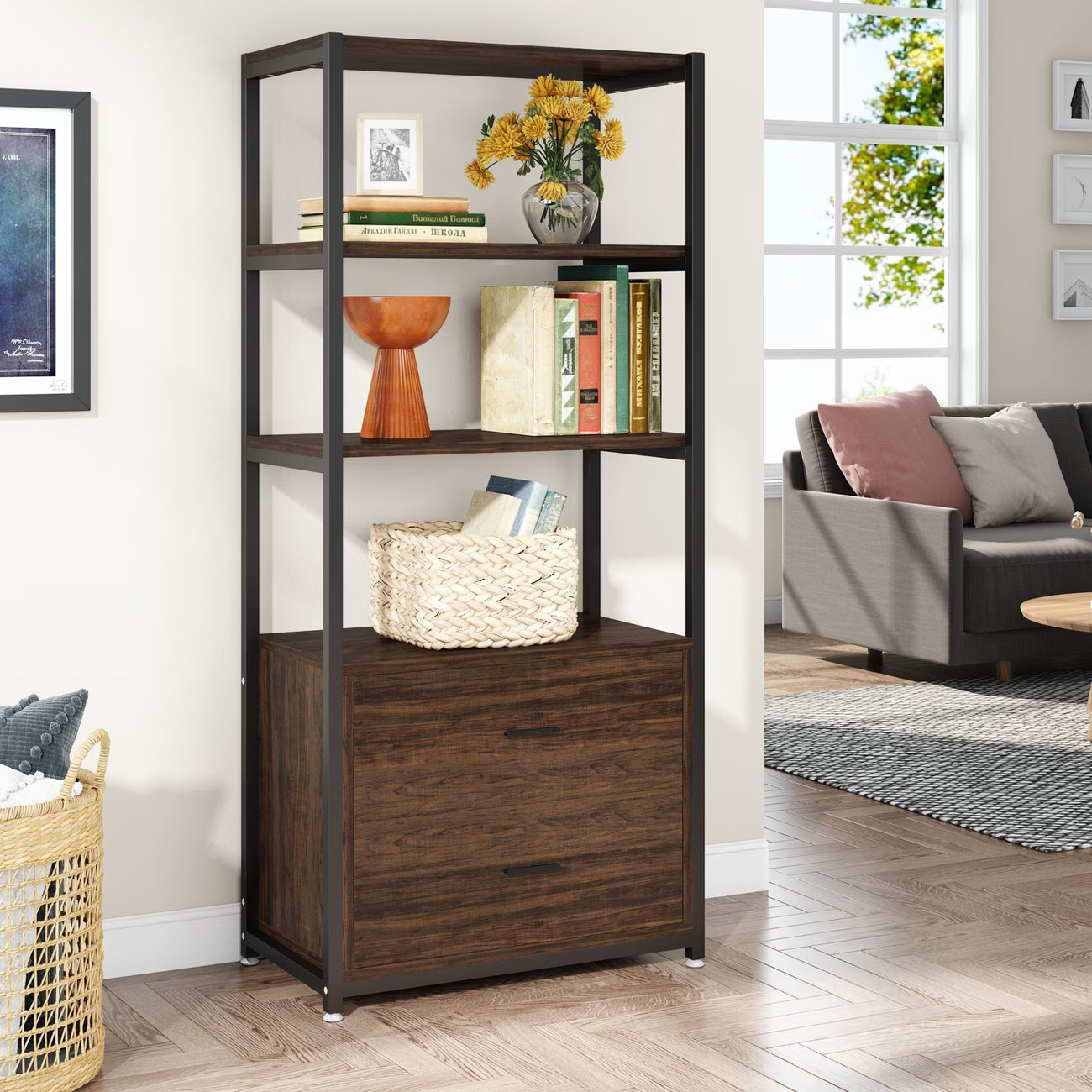 4-Tier Bookcase with 2 Drawers