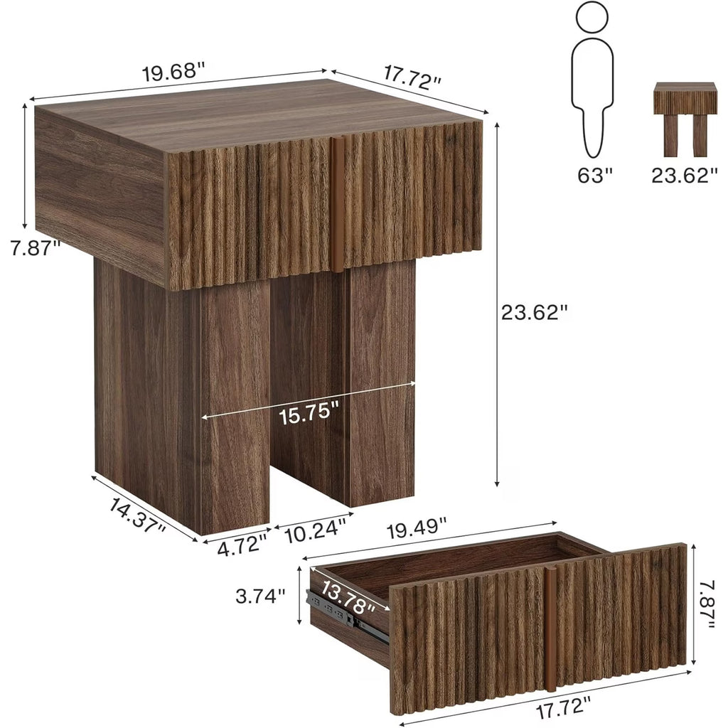 Modern Fluted Nightstand with Drawer