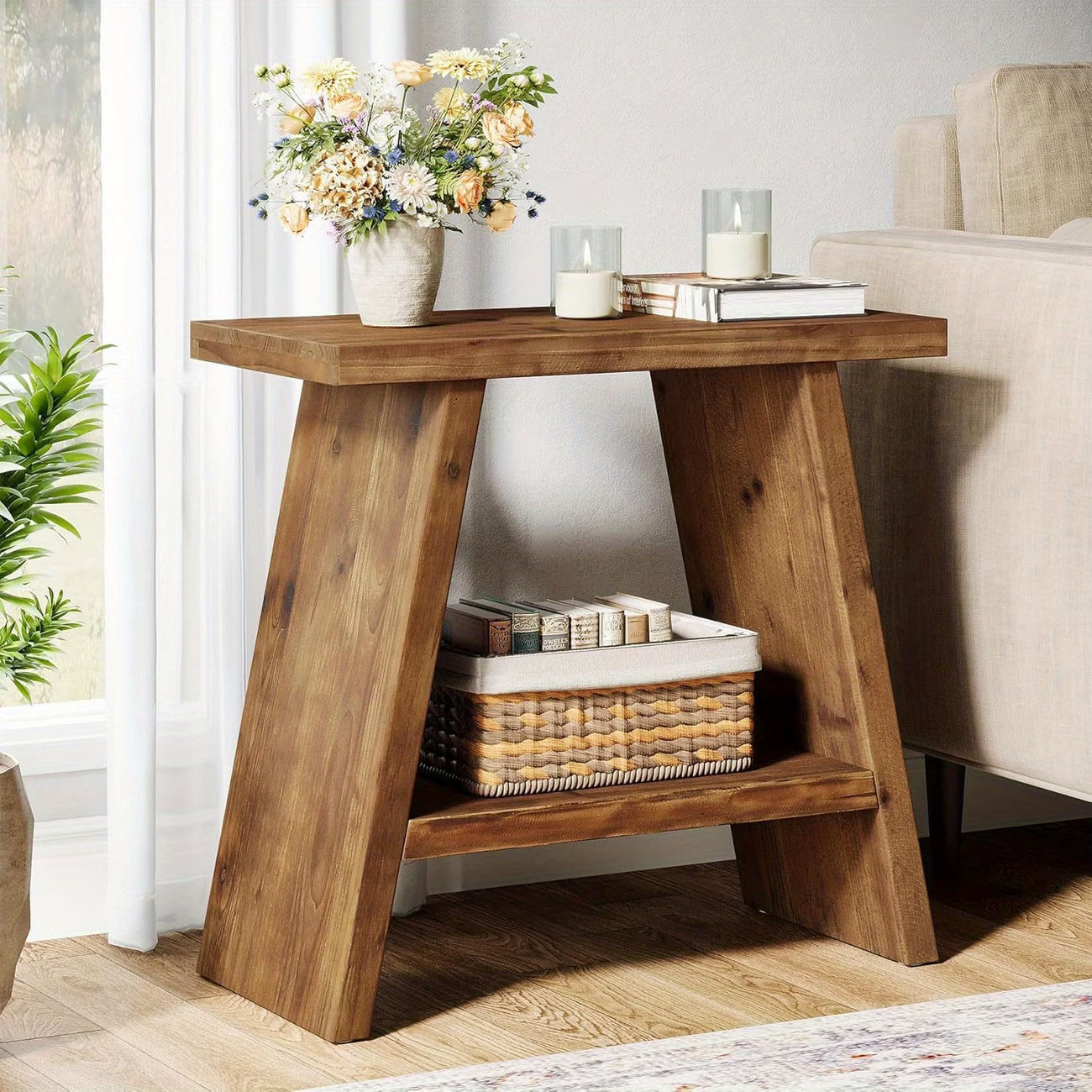 Rustic 2-Tier Narrow End Table
