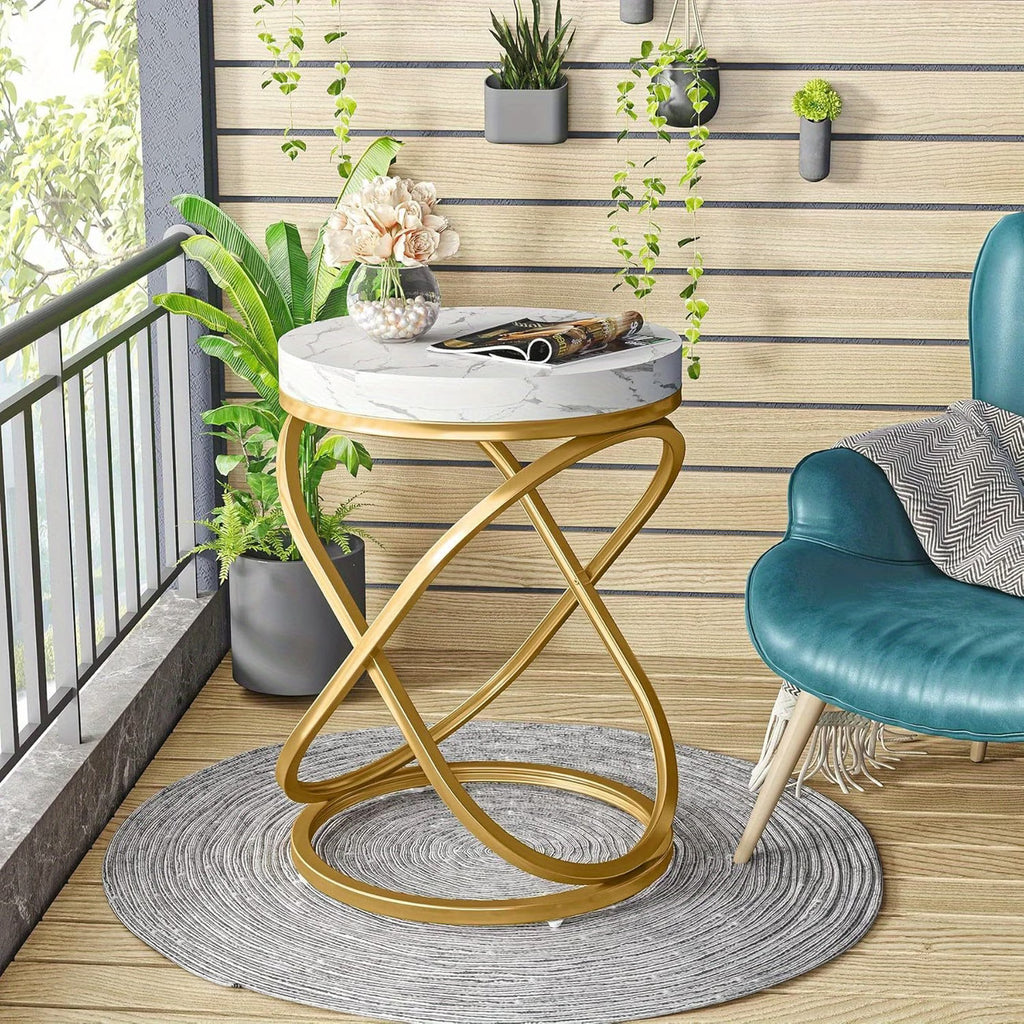 Round Faux Marble End Table