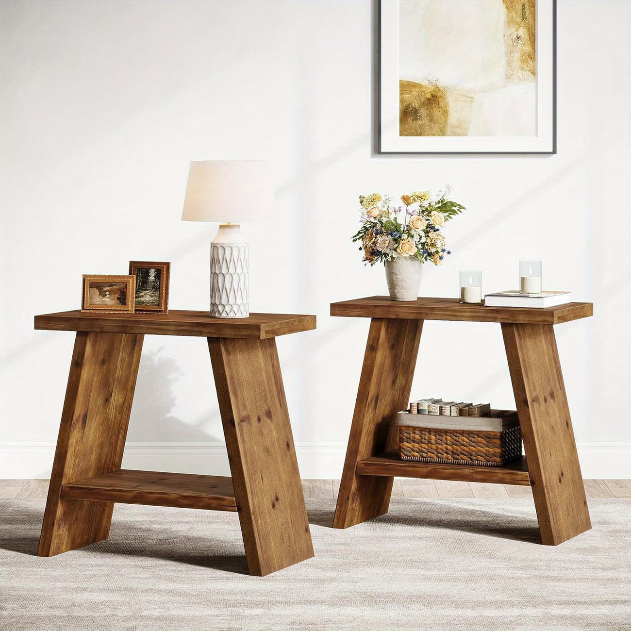 Rustic 2-Tier Narrow End Table
