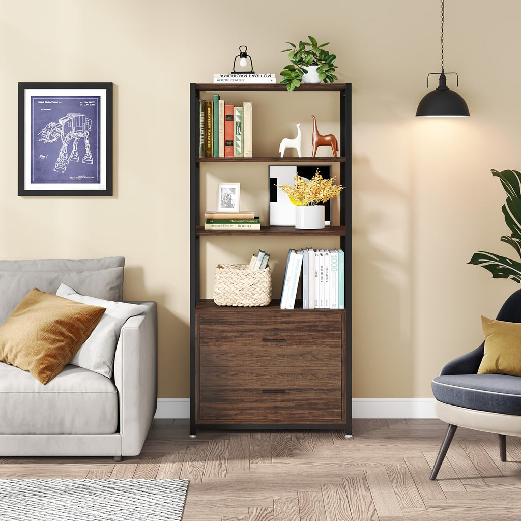 4-Tier Bookcase with 2 Drawers