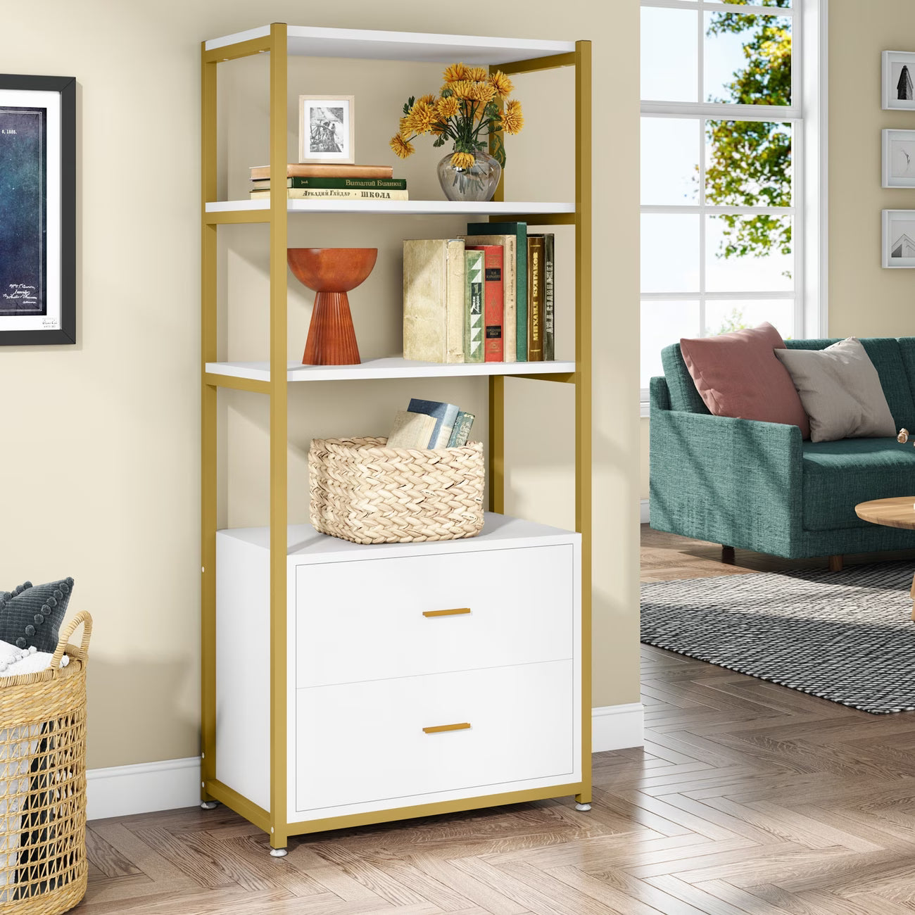 4-Tier Bookcase with 2 Drawers