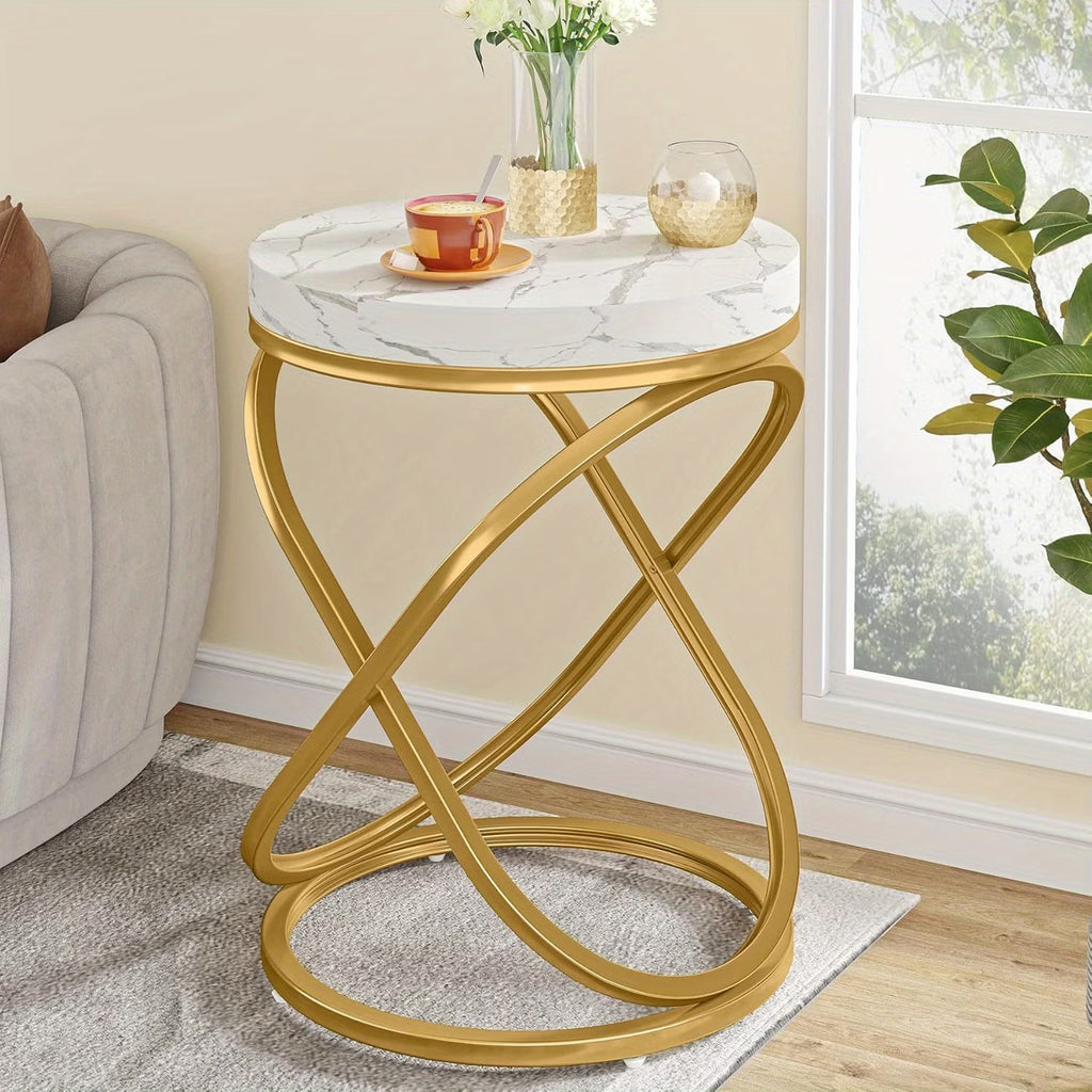 Round Faux Marble End Table
