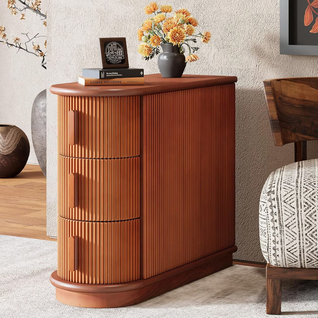 Walnut 3-Drawer Narrow End Table