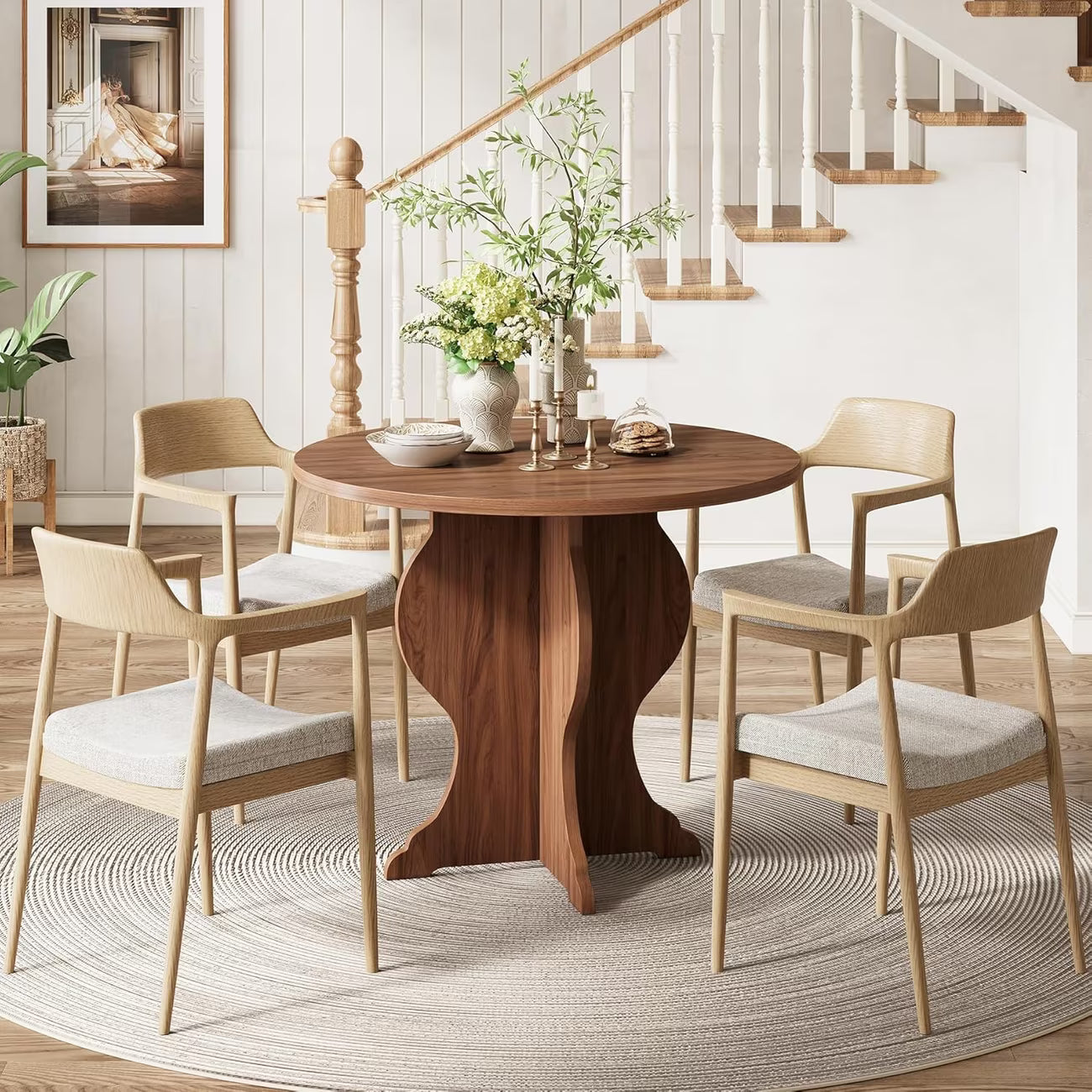 31.5" Round Farmhouse Dining Table for 4