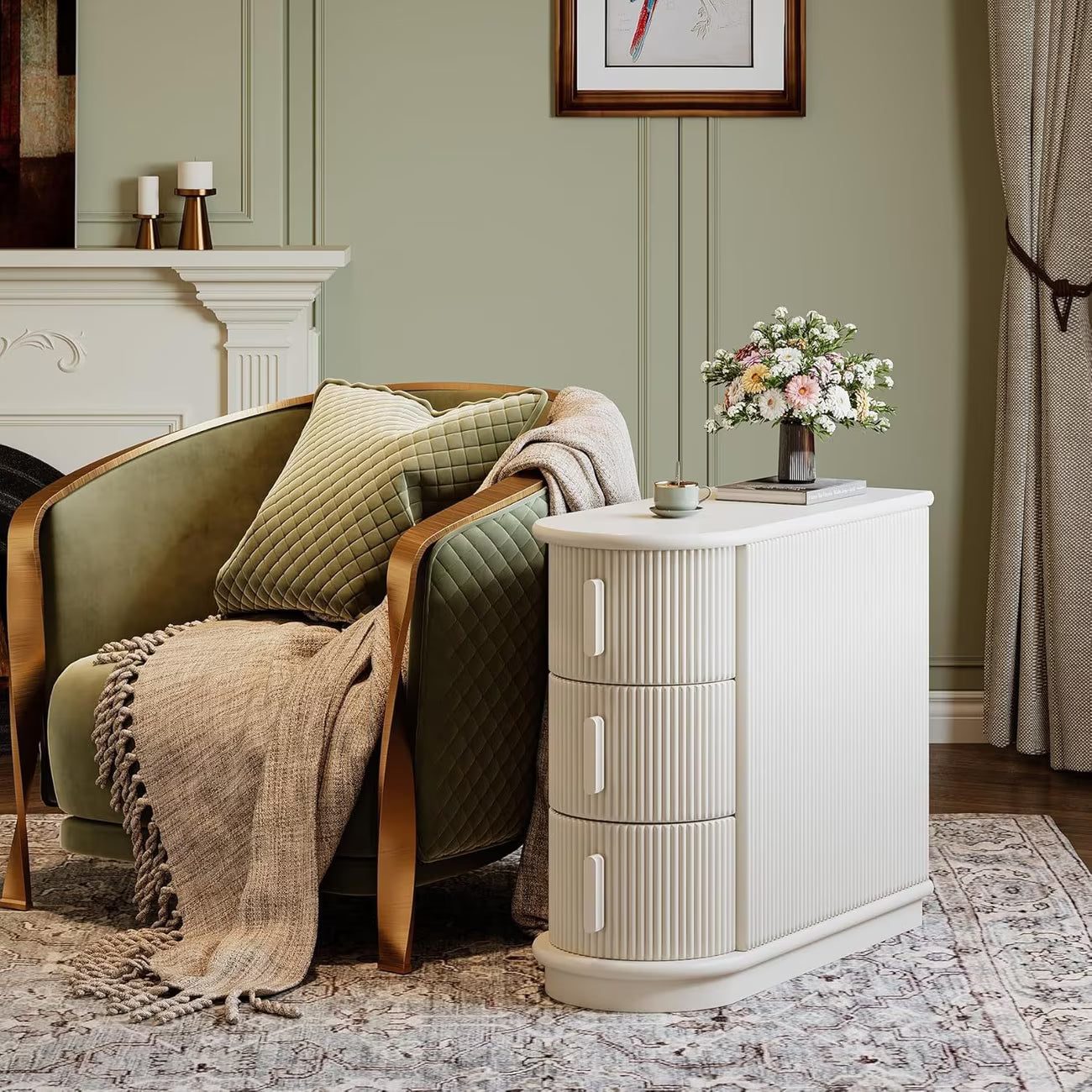 Walnut 3-Drawer Narrow End Table