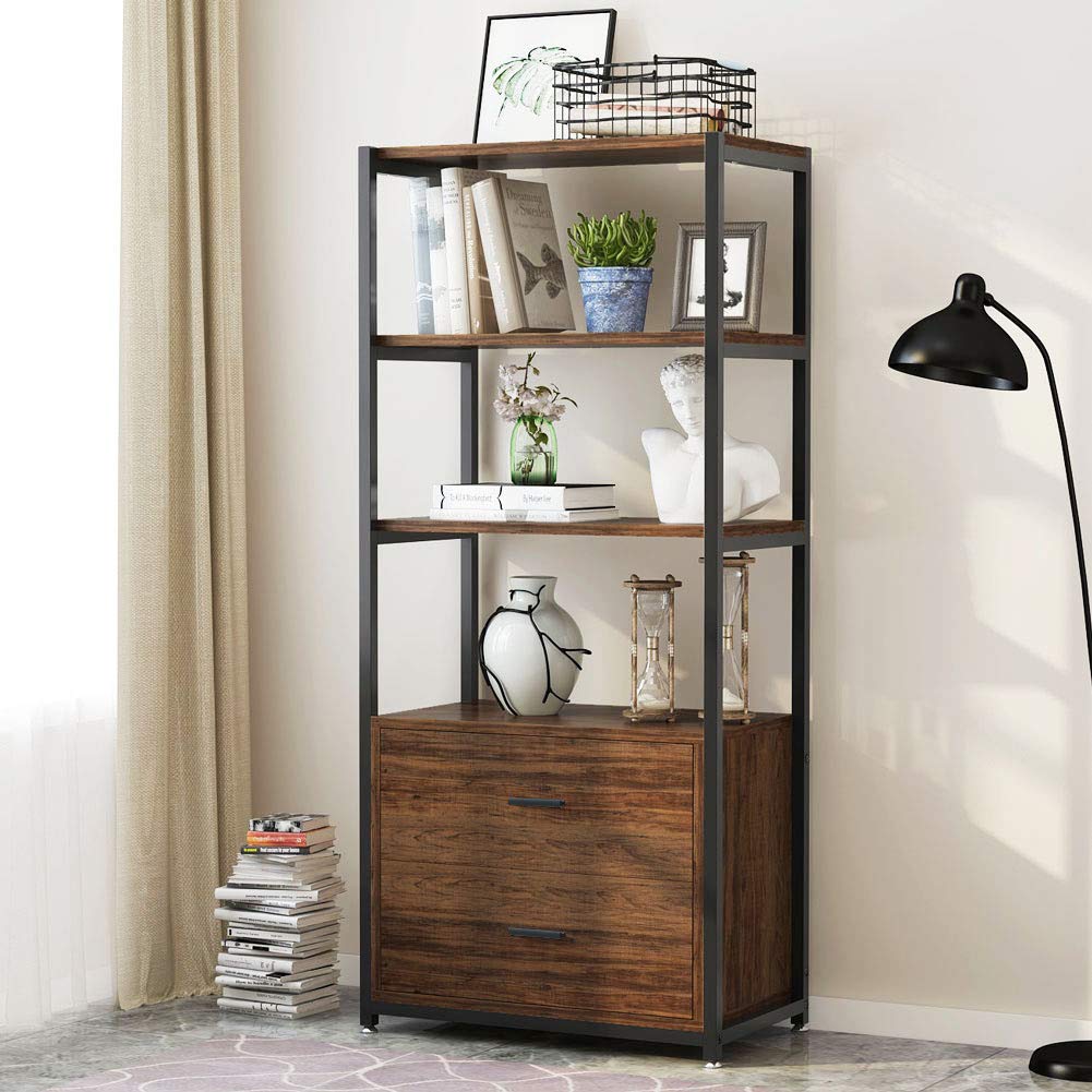 Whuze 4-Tier Bookcase with 2 Drawers