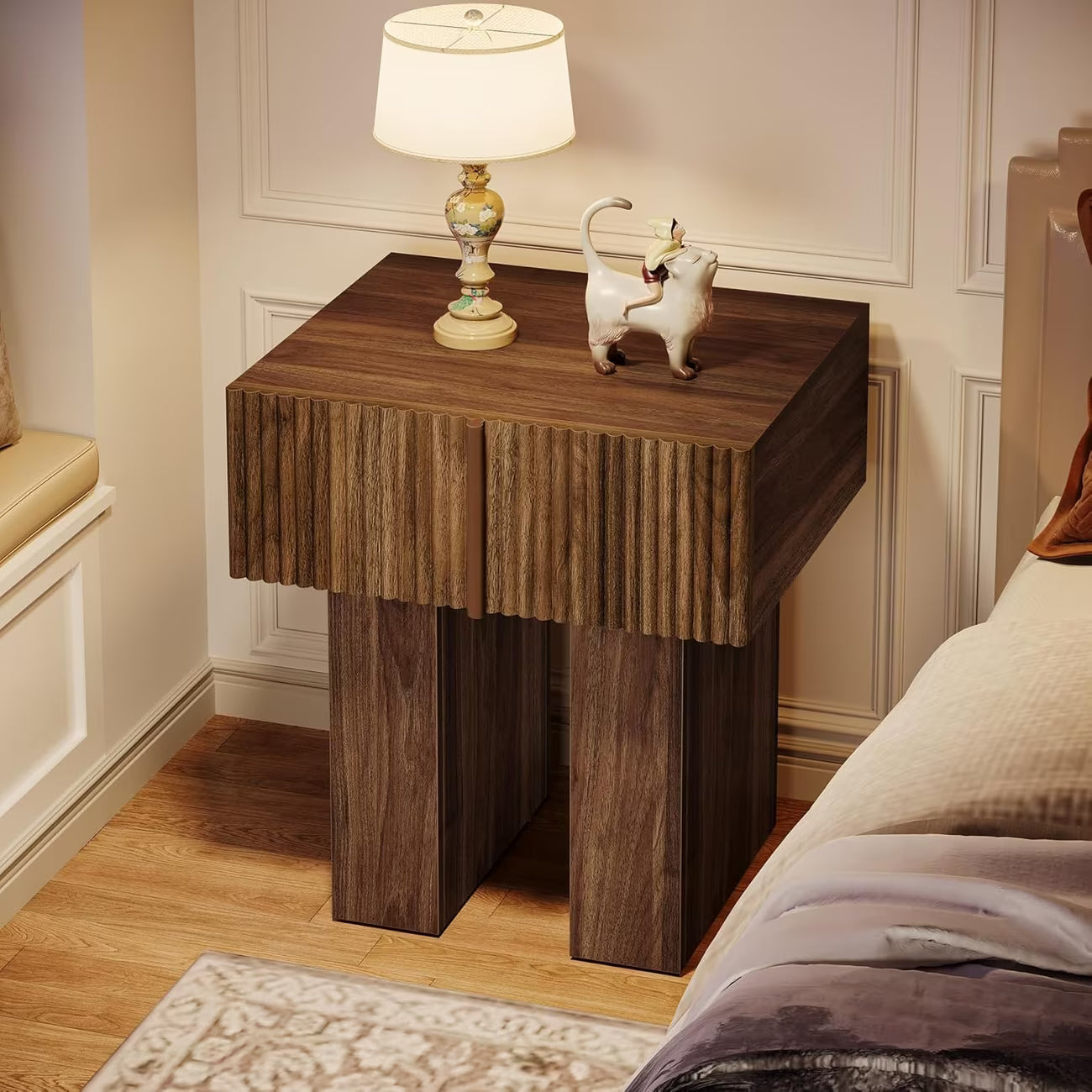 Modern Fluted Nightstand with Drawer