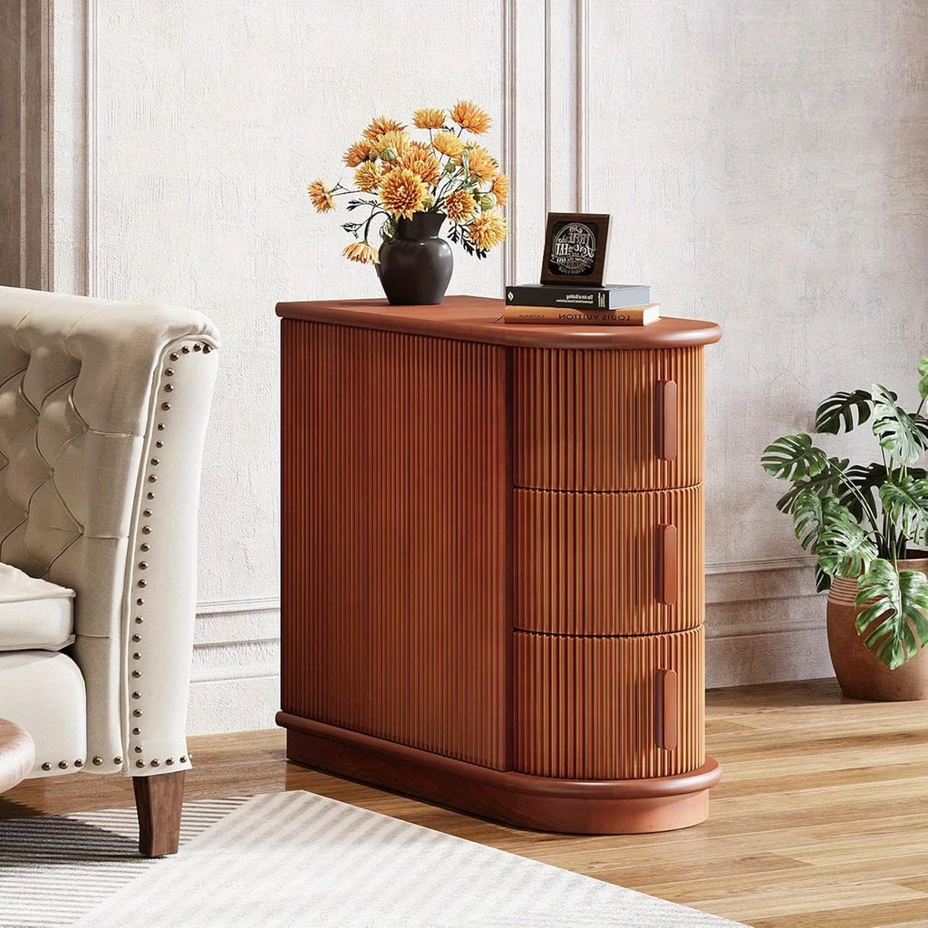 Walnut 3-Drawer Narrow End Table