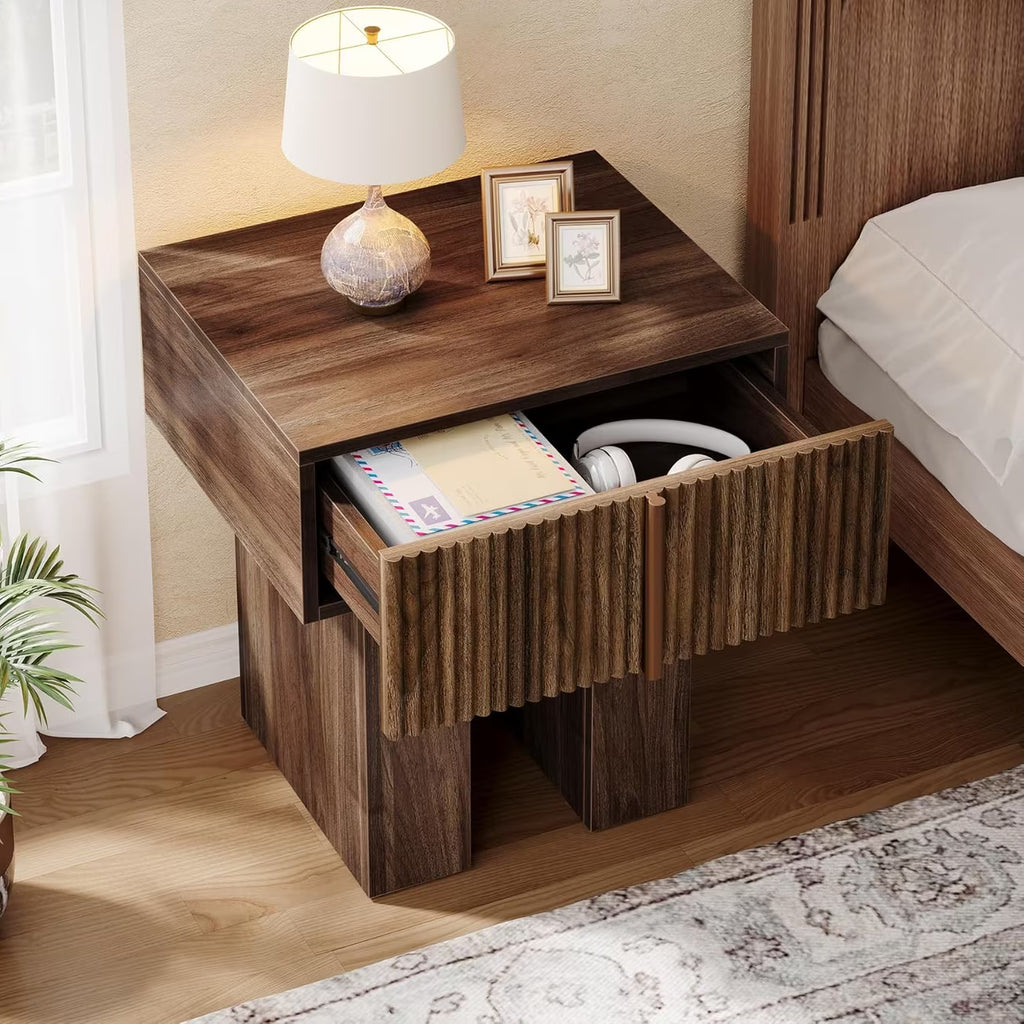 Modern Fluted Nightstand with Drawer