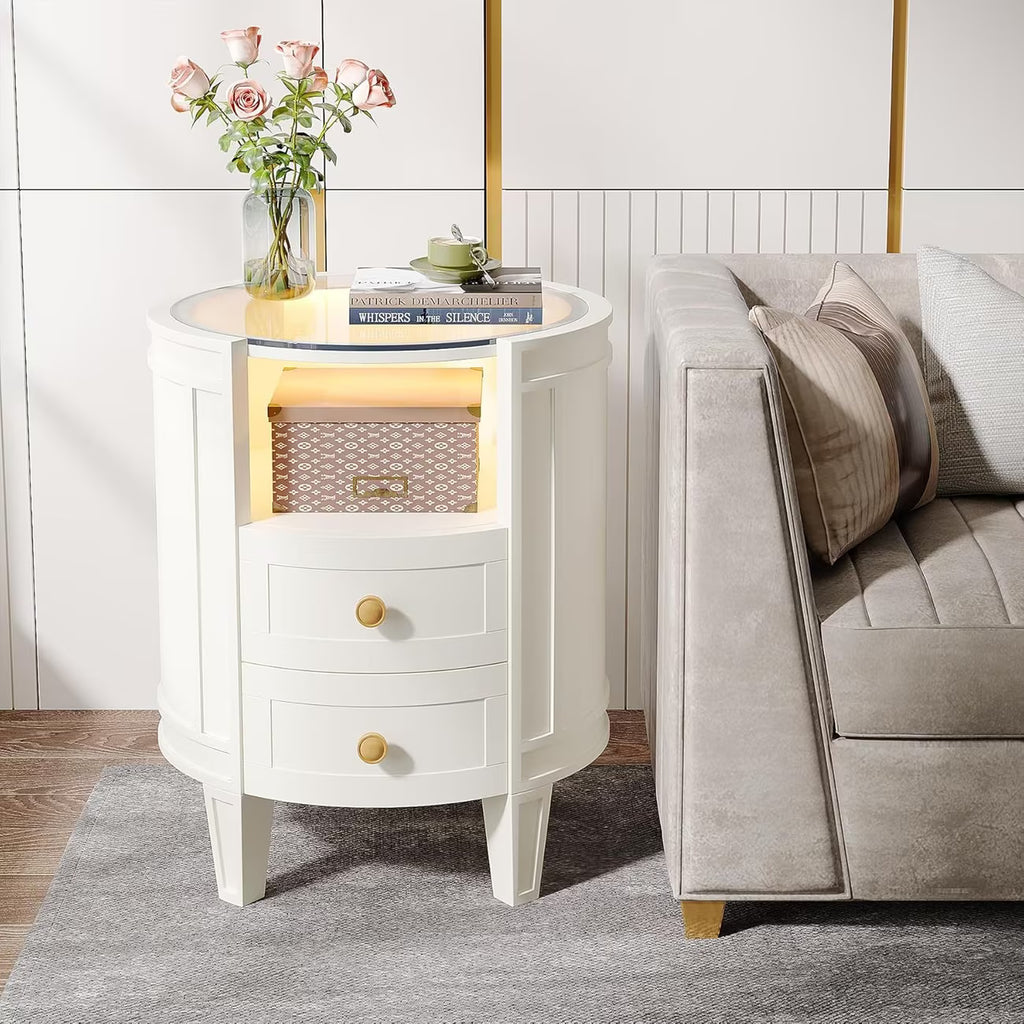 Oval 2-Drawer Nightstand with Glass Top