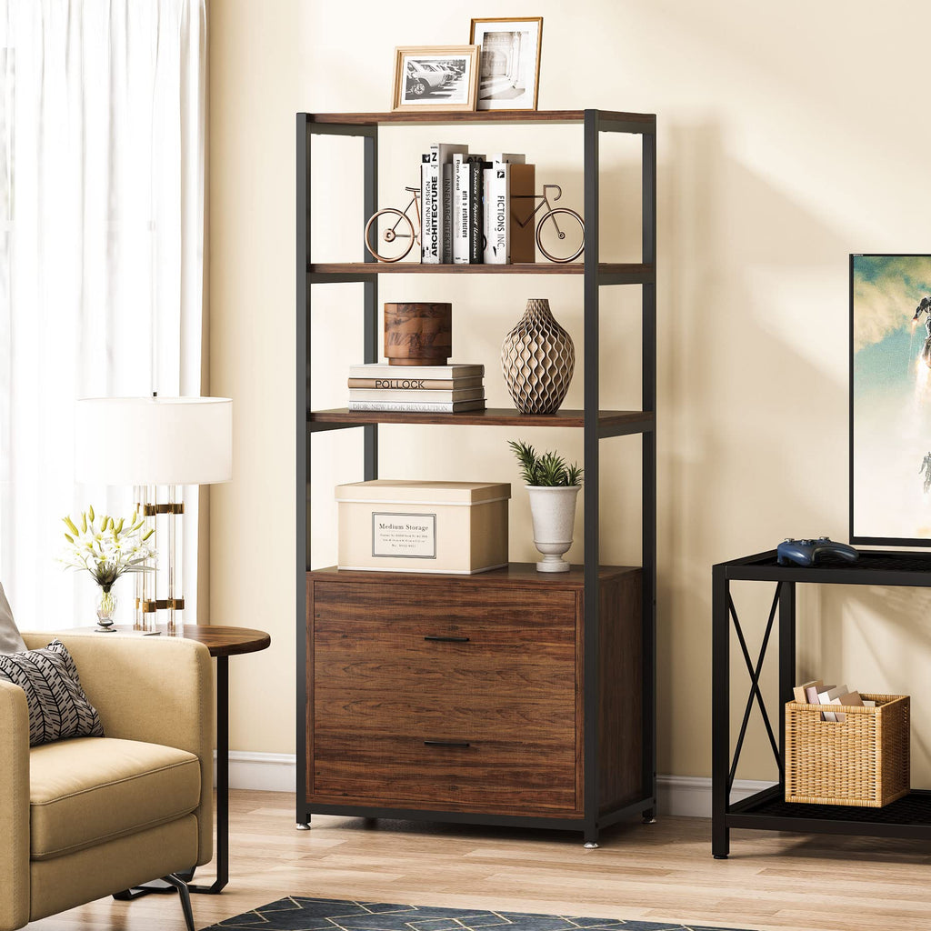 Whuze 4-Tier Bookcase with 2 Drawers