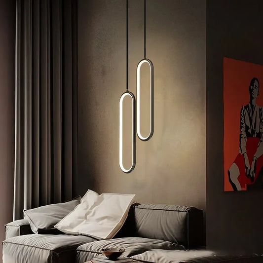 Modern Minimalist Gold & Black LED Pendant Chandelier
