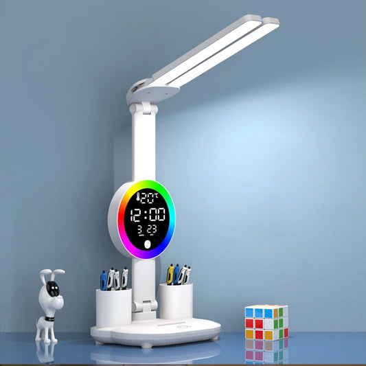 Rechargeable LED Table Lamp with Fan & Clock