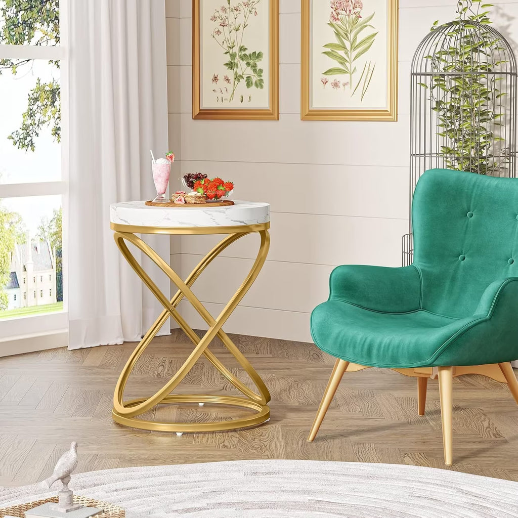 Round Faux Marble End Table