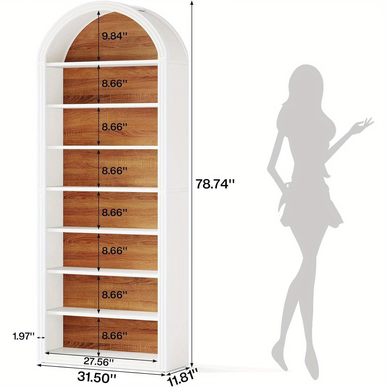 78" 8-Tier Arched Bookcase