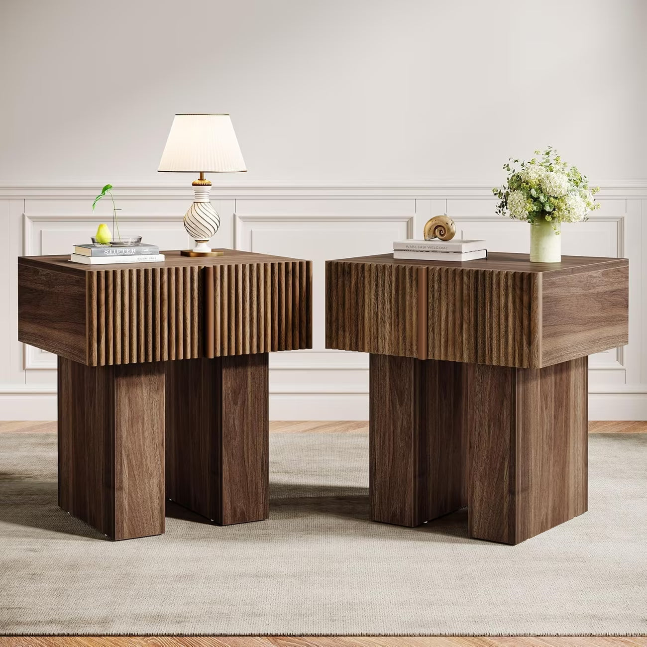 Modern Fluted Nightstand with Drawer