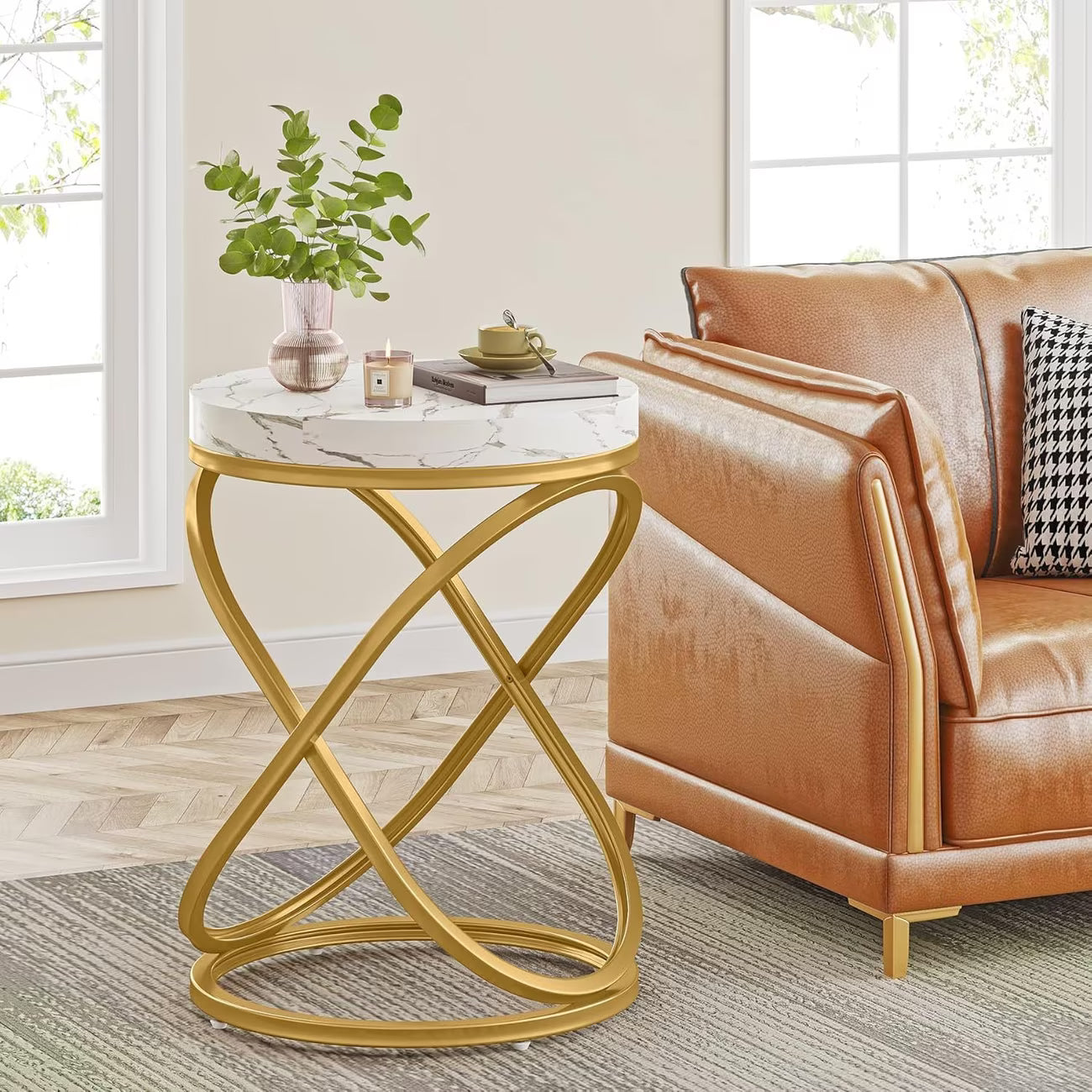 Round Faux Marble End Table